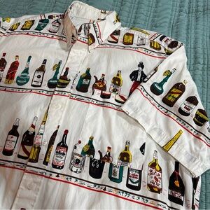 Vintage Men's Novelty Liquor Bottle Print Casual Shirt